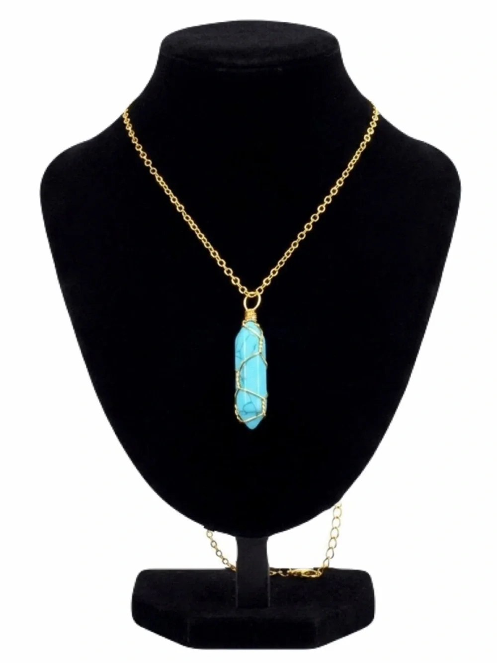 New Handmade Blue Howlite 10k Gold Wire Wrapped S925 Silver Amulett Necklace